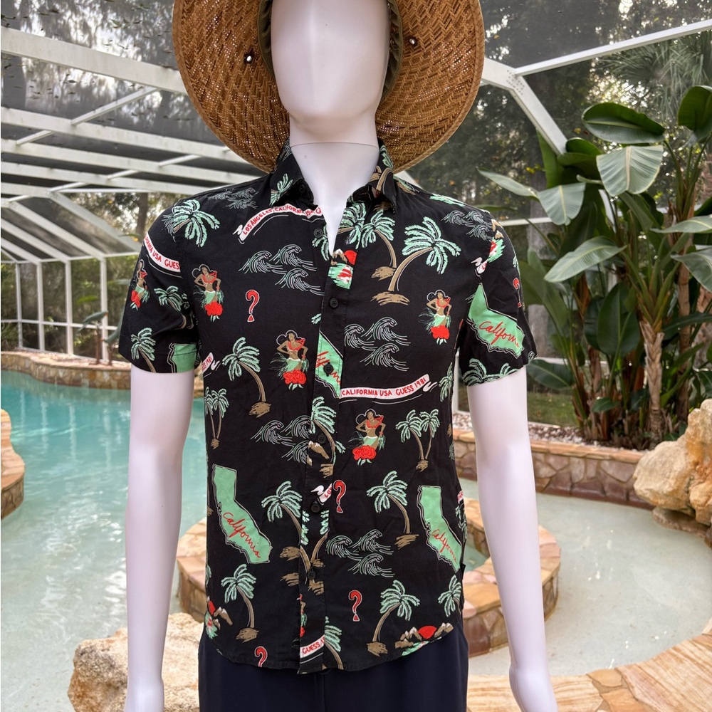 Guess Black Tropical Print Men's Shirt